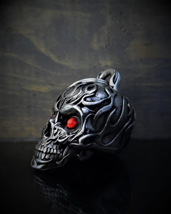 Flame Skull Diamond - Pewter - Motorcycle Gremlin Bell - Made In USA - SKU BB73-DS - Image 2