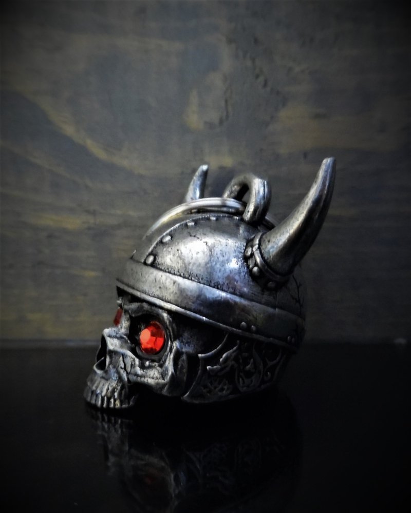 Viking Helmet Skull Diamond - Pewter - Motorcycle Spirit Bell - Made In USA - SKU BB78-DS - Image 2