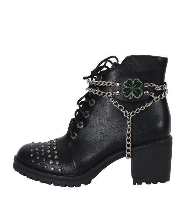 Pair of Women's Biker Boot Chains - Dark Green 4 Leaf Clover - BCN106-DL - Image 3