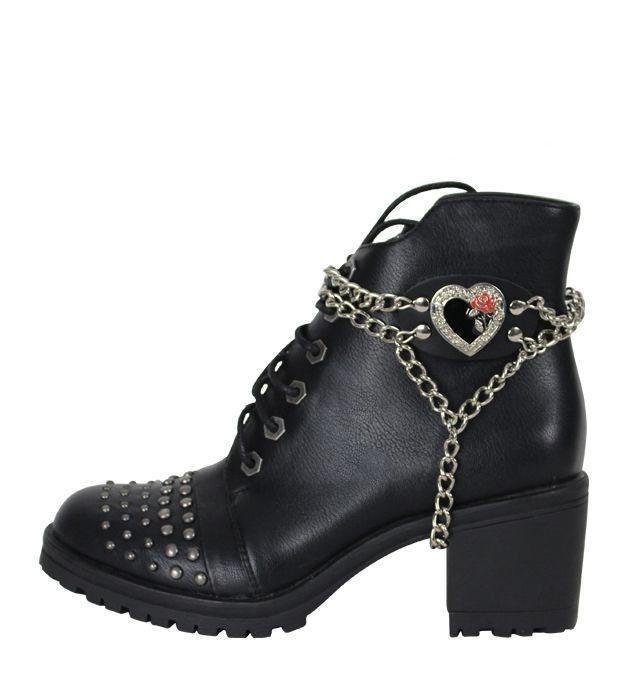 Pair of Women's Biker Boot Chains - Heart With Red Rose - BCN109-DL - Image 3