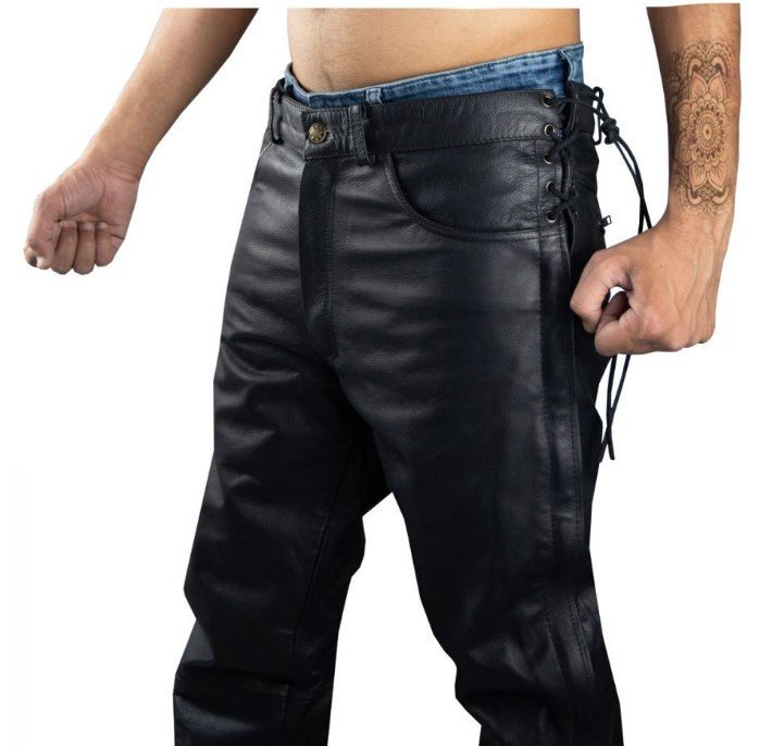 Leather Chap Pants - Men's - Side Zipper - Motorcycle - C1002-88-DL - Image 2