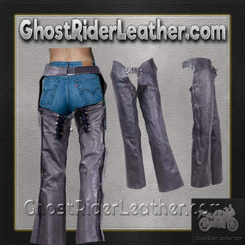 Low Rise Leather Chaps - Women's - Premium Naked Leather - C1003-DL - Image 3