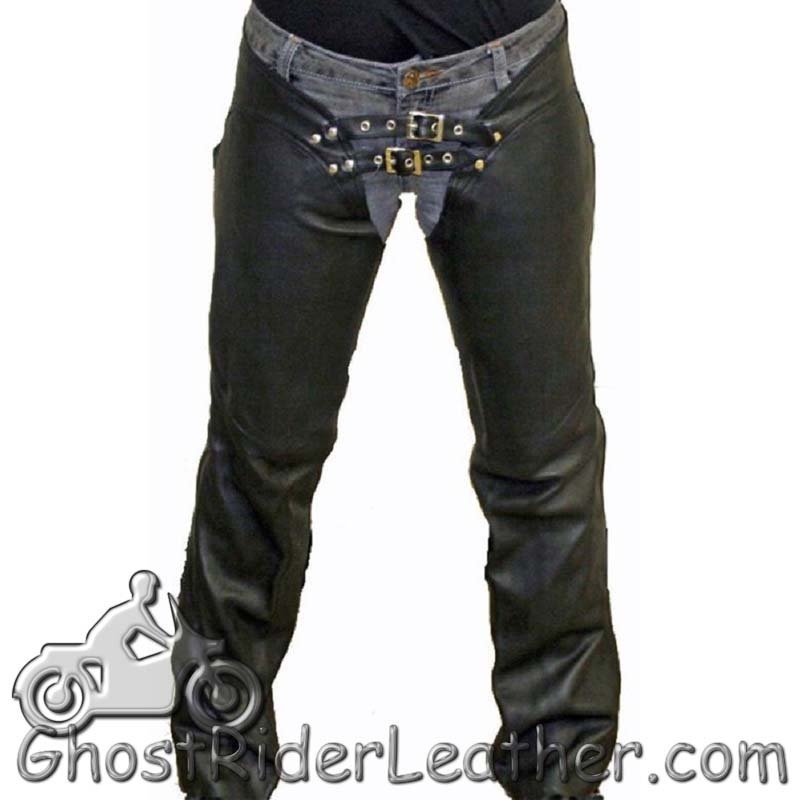 Low Rise Leather Chaps - Women's - Premium Naked Leather - C1003-DL - Image 2
