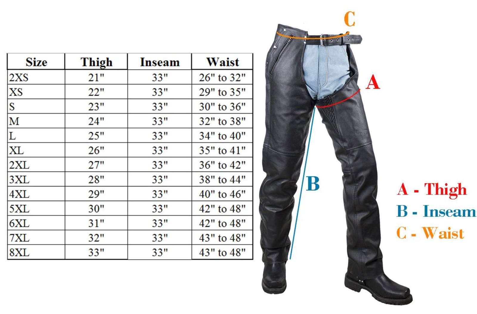 Leather Chaps - Men or Women - Plain - Motorcycle - Biker - C2325-04-DL - Image 3