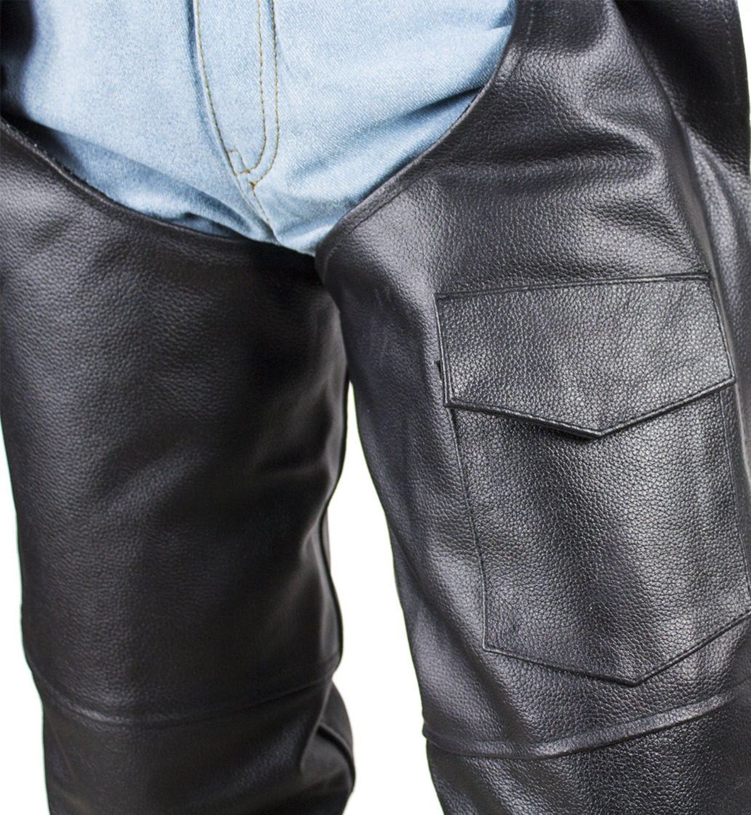 Leather Chaps - Men or Women - Plain - Motorcycle - Biker - C2325-04-DL - Image 2