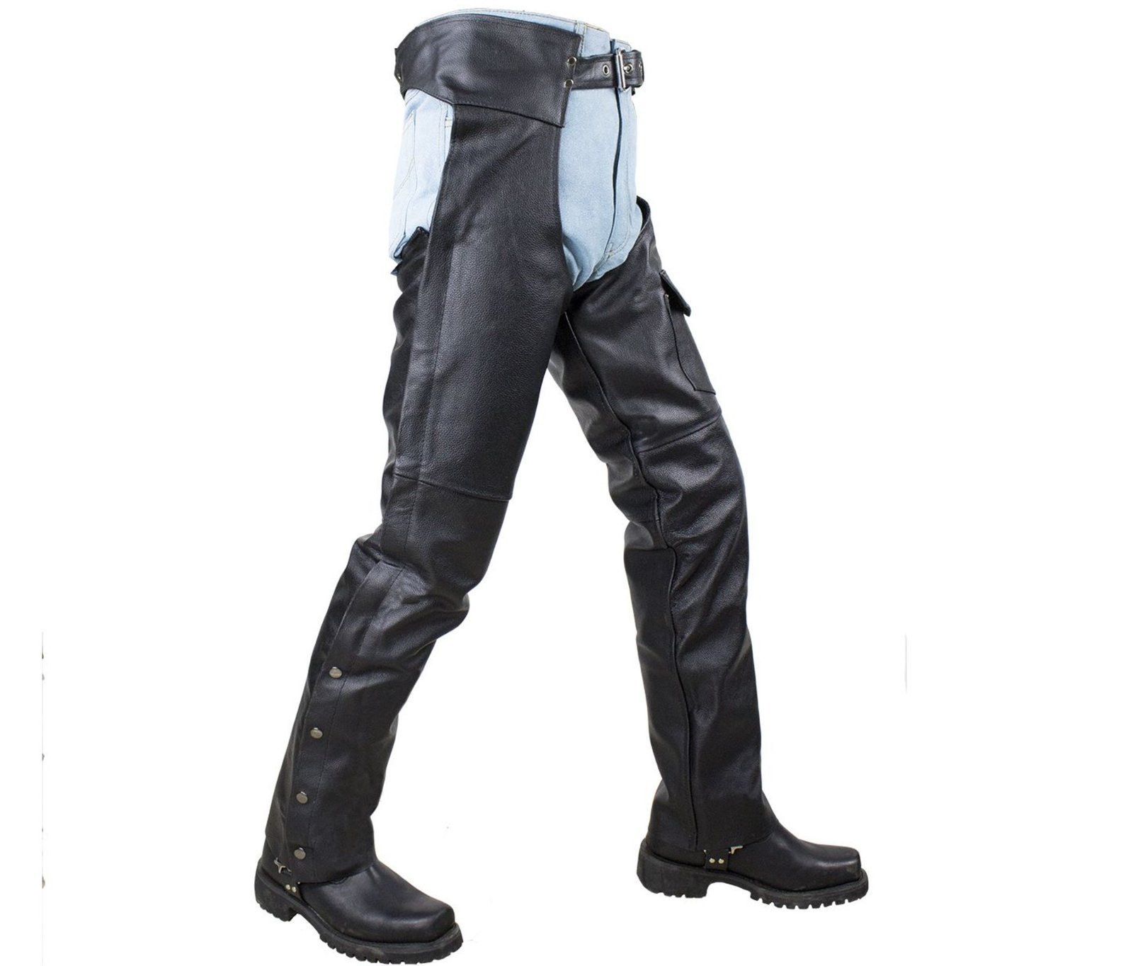 Leather Chaps - Men or Women - Plain - Motorcycle - Biker - C2325-04-DL - Image 4