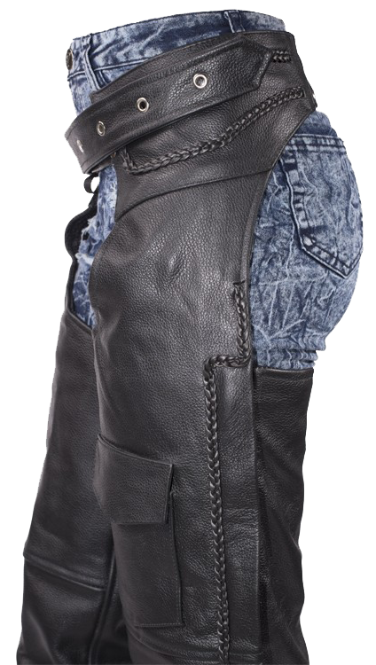 Leather Assless Chaps - Braid Design - Men or Women - C4326-04-DL - Image 3