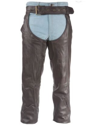 Leather Chaps - Thigh Stretch - Brown - Up To 9XL - Men or Women - C332-BROWN-DL