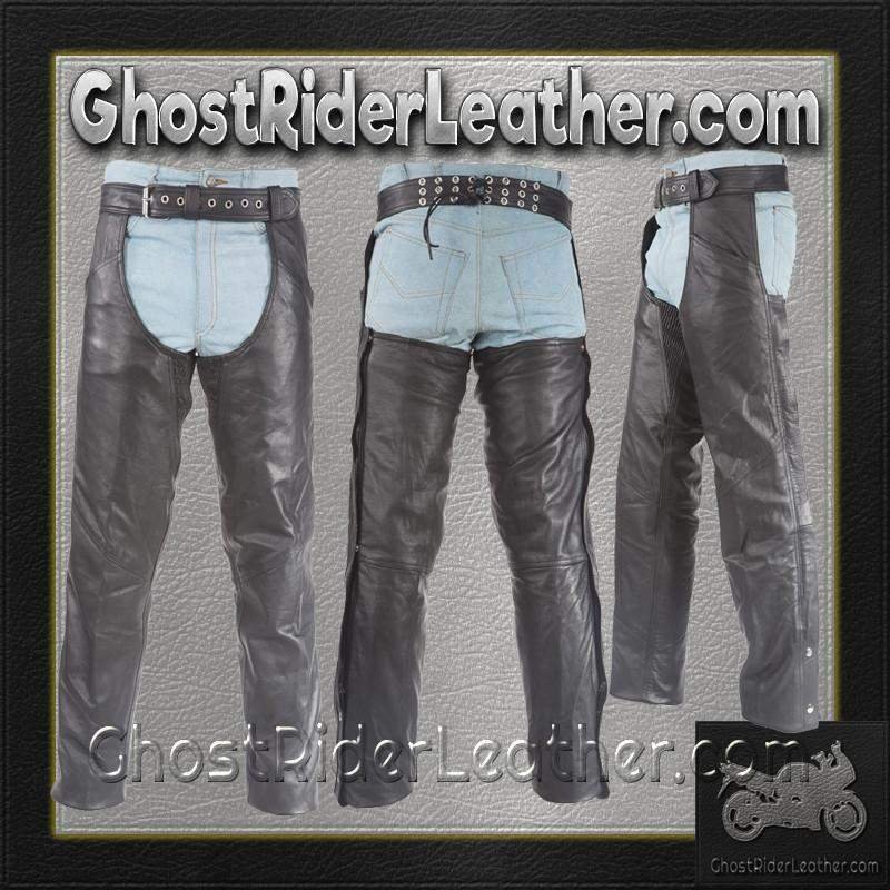 Biker Leather Chaps - Thigh Stretch - Men or Women - C332-01-DL - Image 5