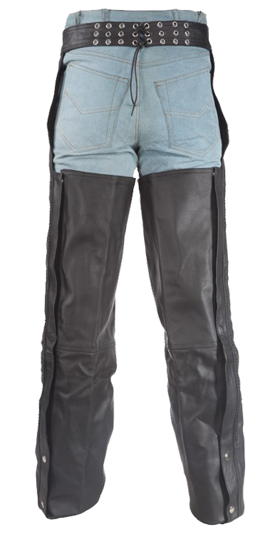 Braided Leather Motorcycle Chaps - Unisex - Stretch Thigh - C336-04-DL - Image 2