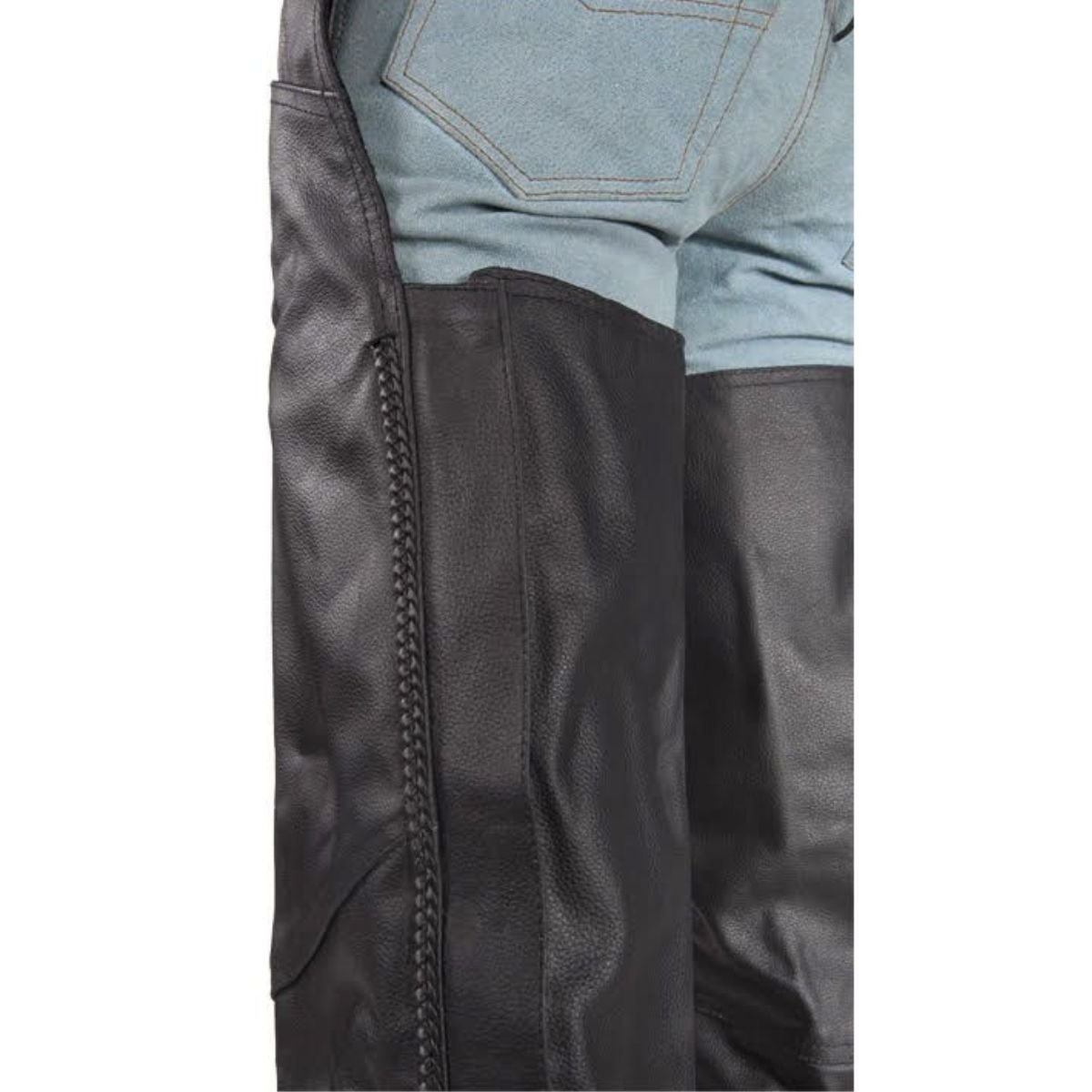 Braided Leather Motorcycle Chaps - Unisex - Stretch Thigh - C336-04-DL - Image 8