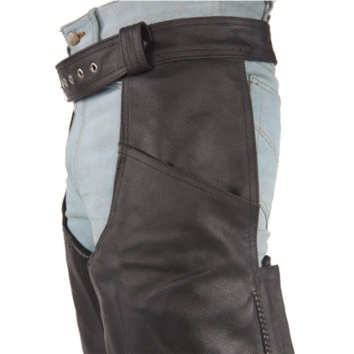 Braided Leather Motorcycle Chaps - Unisex - Stretch Thigh - C336-04-DL - Image 5