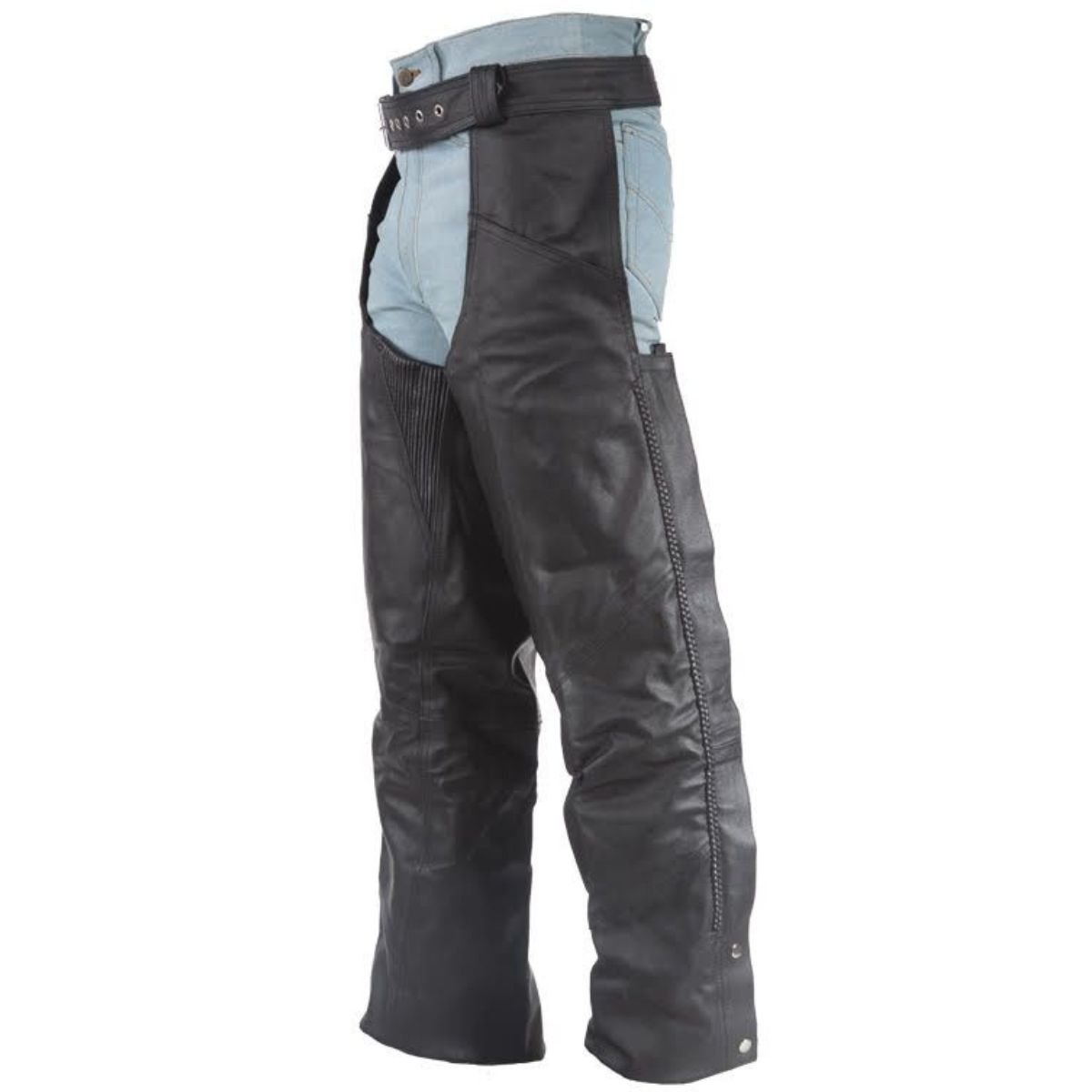 Braided Leather Motorcycle Chaps - Unisex - Stretch Thigh - C336-04-DL - Image 3