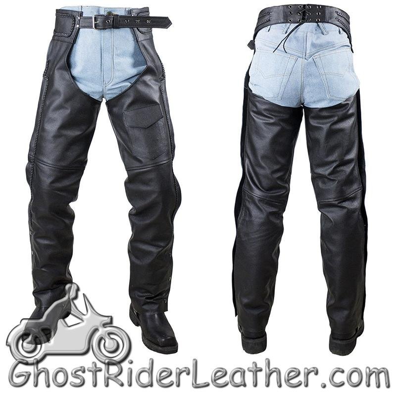 Naked Leather Chaps with Braid Design for Men or Women - SKU C4326-11-DL