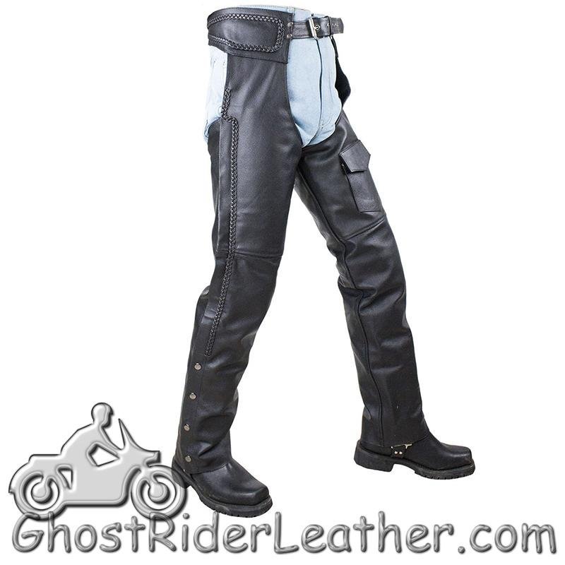 Naked Leather Chaps with Braid Design for Men or Women - SKU C4326-11-DL - Image 2