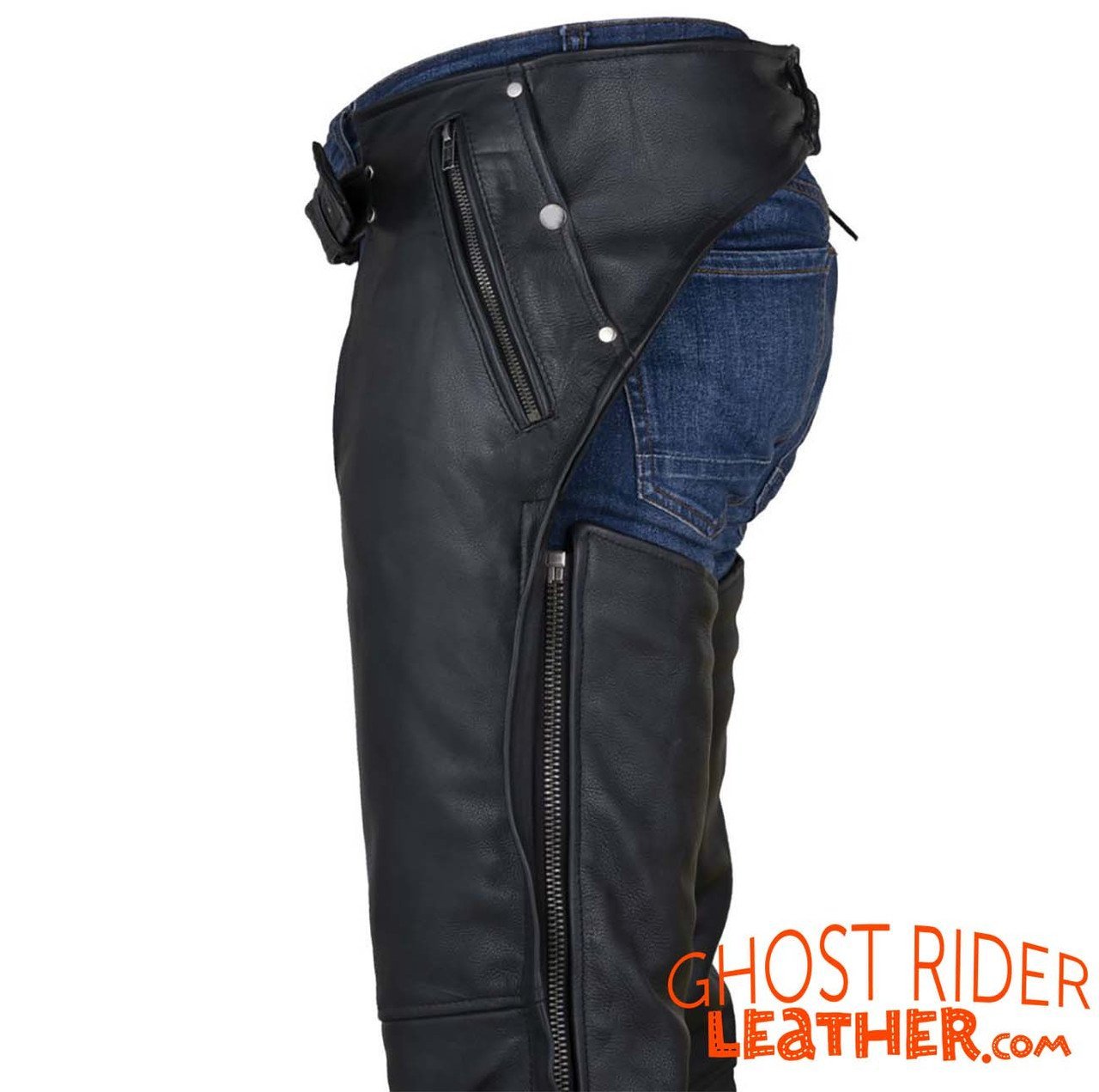 Leather Chaps - Men's or Women's - Stretch Thigh - Up To Size 12XL - Premium Leather - C4334-88-DL - Image 5