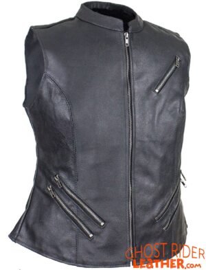 Leather Vest - Women's - Concealed Gun Pockets - Zippers - CL-LV8508-SS-DL