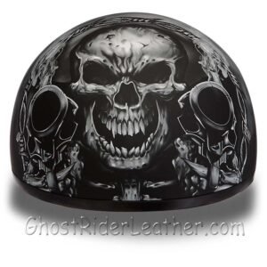 DOT Motorcycle Helmet - Skull - Smoking Guns - Shorty - D6-G-DH