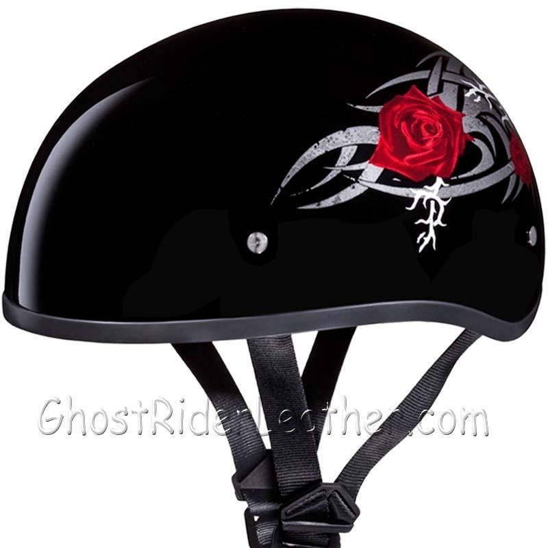 DOT Motorcycle Helmet - Tribal Red Roses - Shorty - D6-R-DH - Image 2