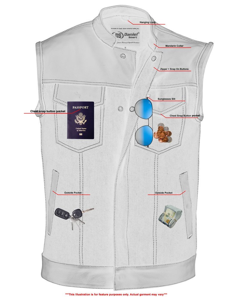 Denim and Leather Motorcycle Combo Vest - Men's - Upgraded Gun Pockets - Up To 10XL - DM900-DS - Image 5