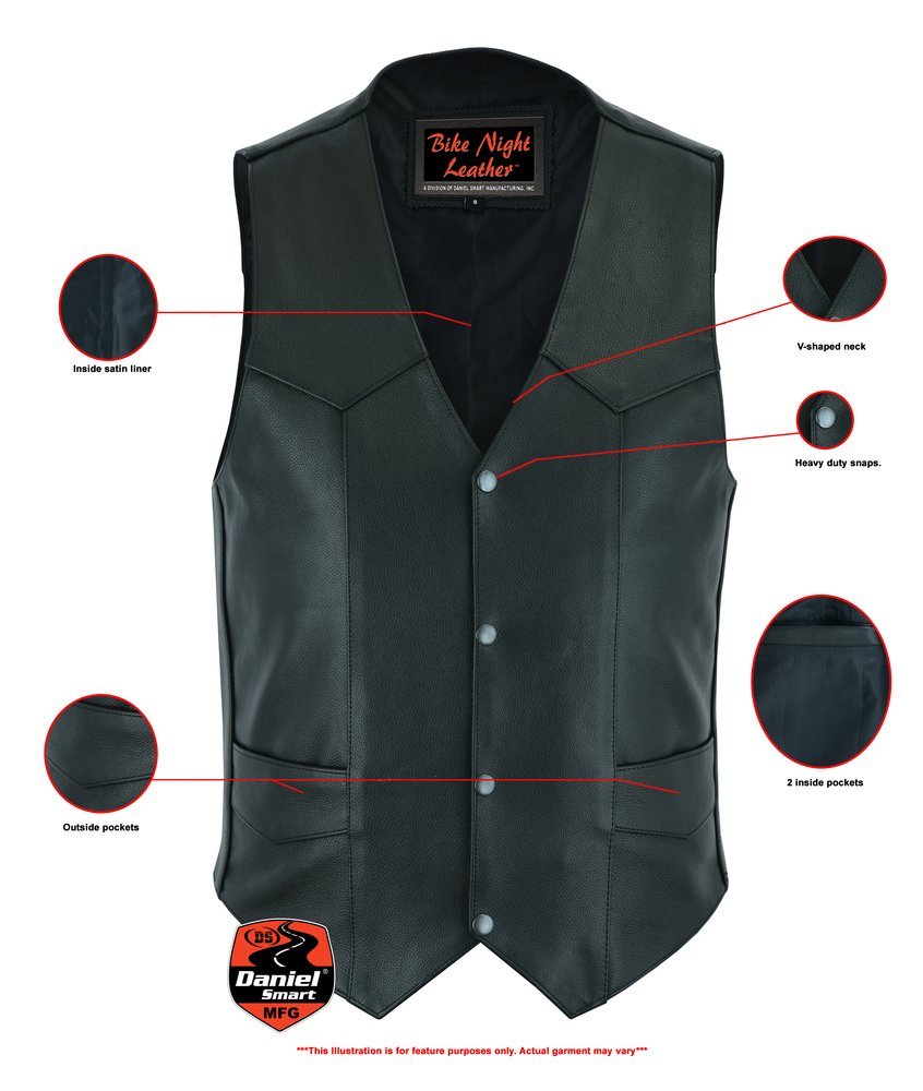 Leather Motorcycle Vest - Men's - Plain Sides - Up To Size 66 - Quiet Ride - RC104-RC - Image 4