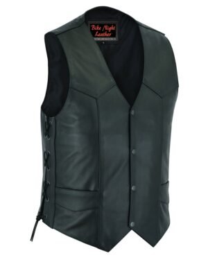 Leather Motorcycle Vest - Men's - Side Laces - Up To 66 - Highway Lace - RC106-RC