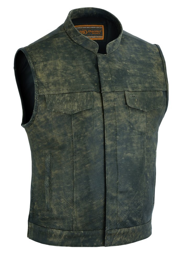 Leather Motorcycle Vest - Men's - Up To Size 8XL - Antique Brown - Big and Tall - Burnt - RC108-RC