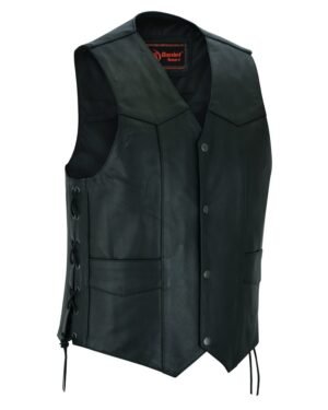 Leather Motorcycle Vest - Men's - Gun Pockets - Up To 9XL - ThunderLace - RC111-RC