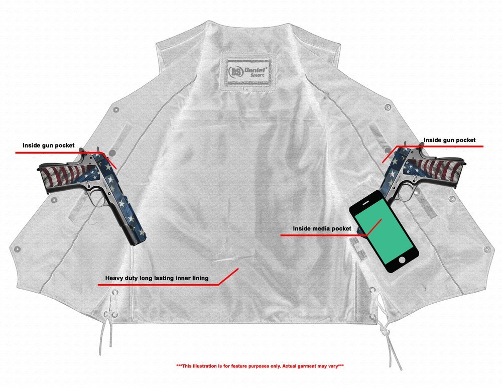 Leather Motorcycle Vest - Men's - Gun Pockets - Up To 9XL - ThunderLace - RC111-RC - Image 12