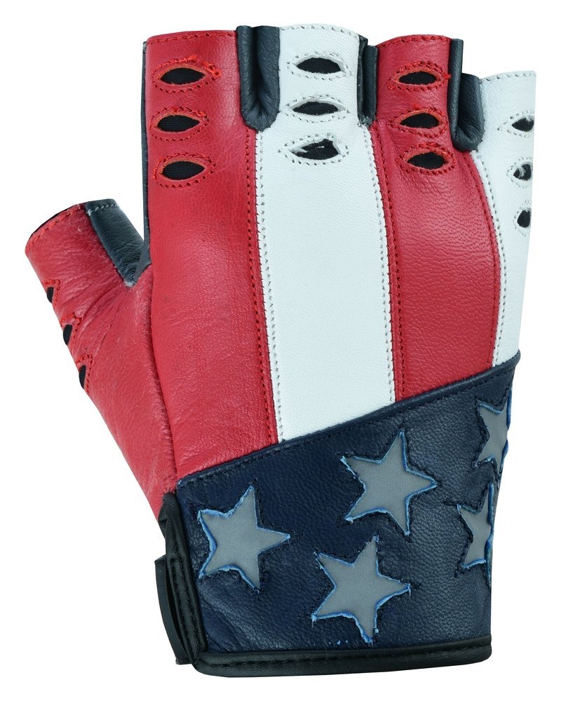 Leather Motorcycle Gloves - Men's - USA Flag - Fingerless - DS1215-DS - Image 3