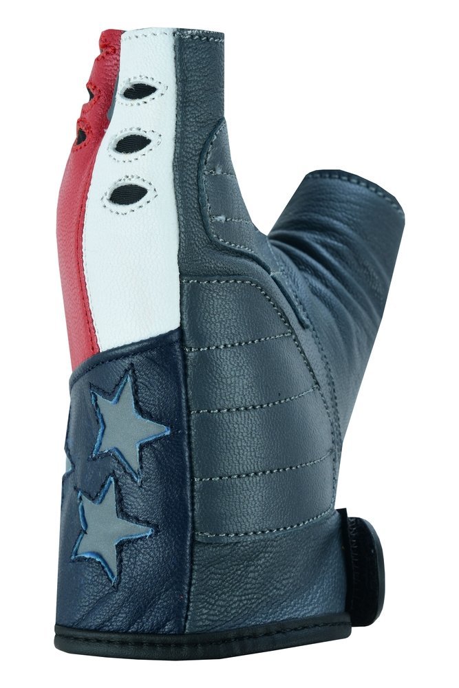 Leather Motorcycle Gloves - Men's - USA Flag - Fingerless - DS1215-DS - Image 5