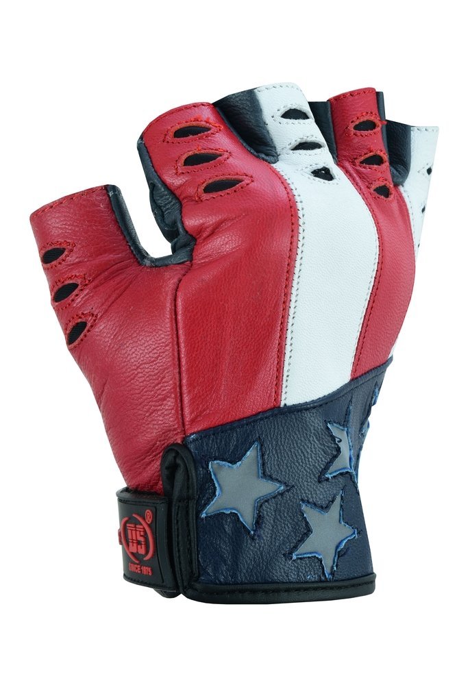 Leather Motorcycle Gloves - Men's - USA Flag - Fingerless - DS1215-DS - Image 8