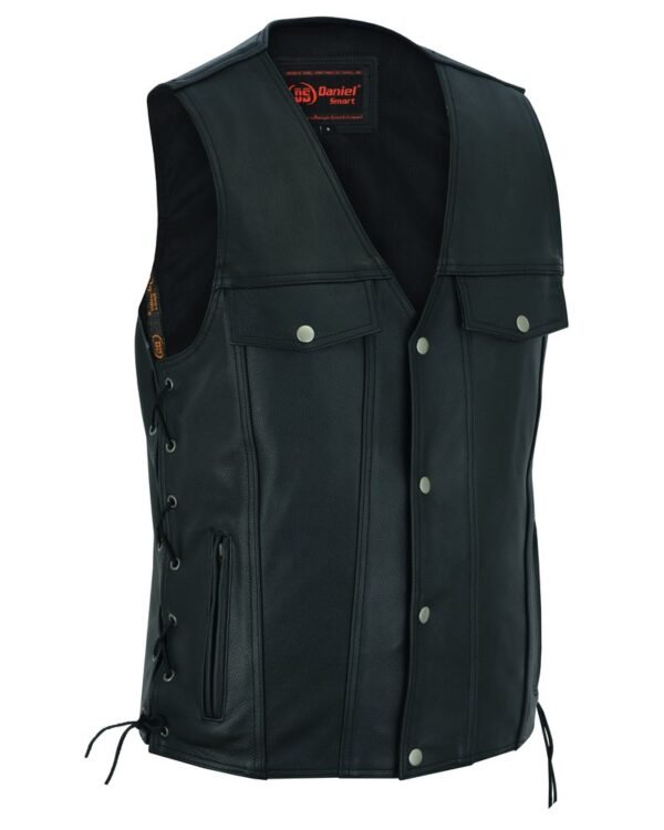 Leather Motorcycle Vest - Men's - Gun Pockets - Up To 10XL - Rocker - RC124-RC