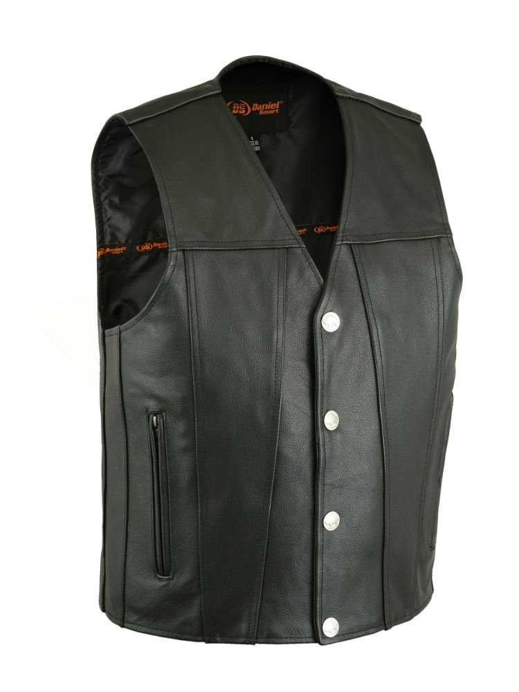 Leather Motorcycle Vest - Men's - Gun Pockets - Buffalo Nickel Snaps - Up To 8XL - Wild Nickel - RC125-RC