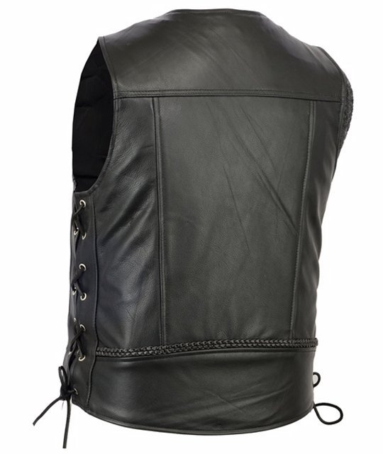 Leather Motorcycle Vest - Men's - Gun Pockets - Braided - Up To 6XL - DS131-DS - Image 10