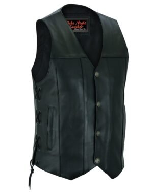 Leather Motorcycle Vest - Men's - Gun Pockets - Buffalo Nickel Snaps - Up To 8XL - Black Hawk - RC142-RC