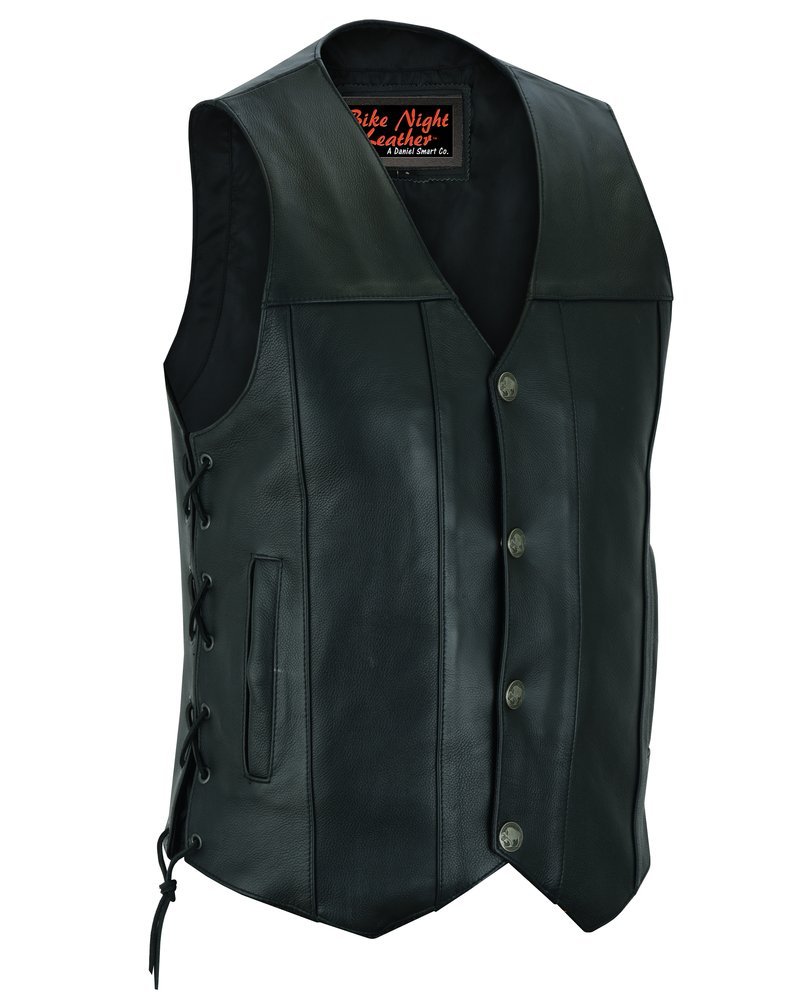Leather Motorcycle Vest - Men's - Gun Pockets - Buffalo Nickel Snaps - Up To 8XL - Black Hawk - RC142-RC