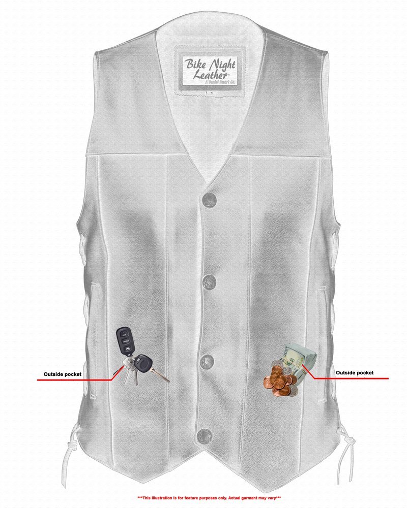 Leather Motorcycle Vest - Men's - Gun Pockets - Buffalo Nickel Snaps - Up To 8XL - Black Hawk - RC142-RC - Image 5