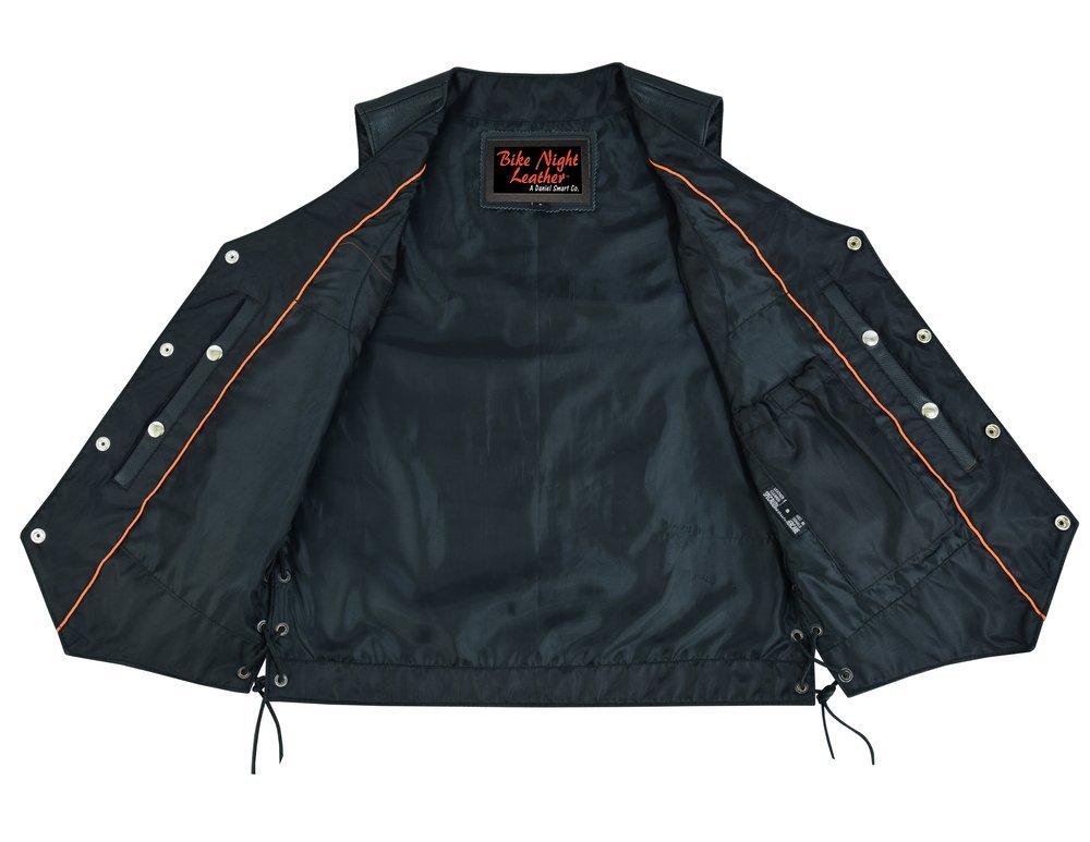 Leather Motorcycle Vest - Men's - Gun Pockets - Buffalo Nickel Snaps - Up To 8XL - Black Hawk - RC142-RC - Image 4