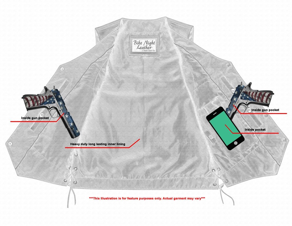 Leather Motorcycle Vest - Men's - Gun Pockets - Buffalo Nickel Snaps - Up To 8XL - Black Hawk - RC142-RC - Image 6