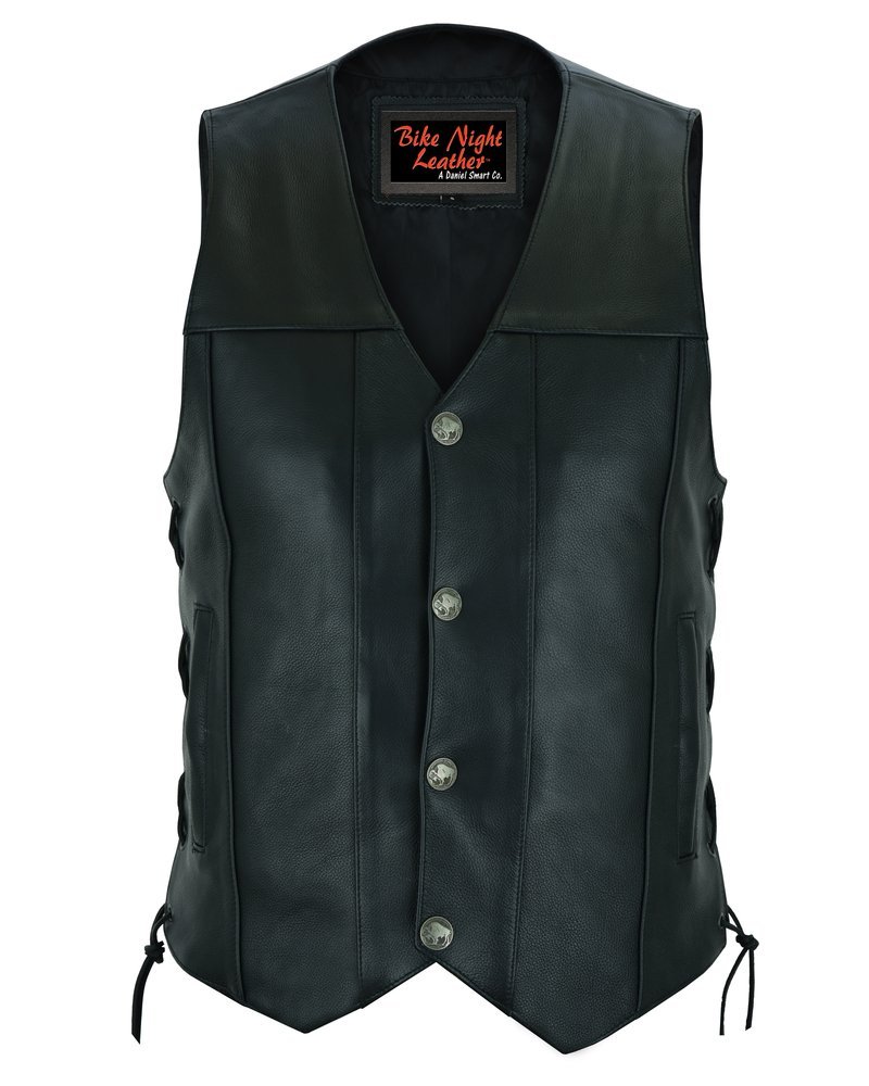 Leather Motorcycle Vest - Men's - Gun Pockets - Buffalo Nickel Snaps - Up To 8XL - Black Hawk - RC142-RC - Image 8