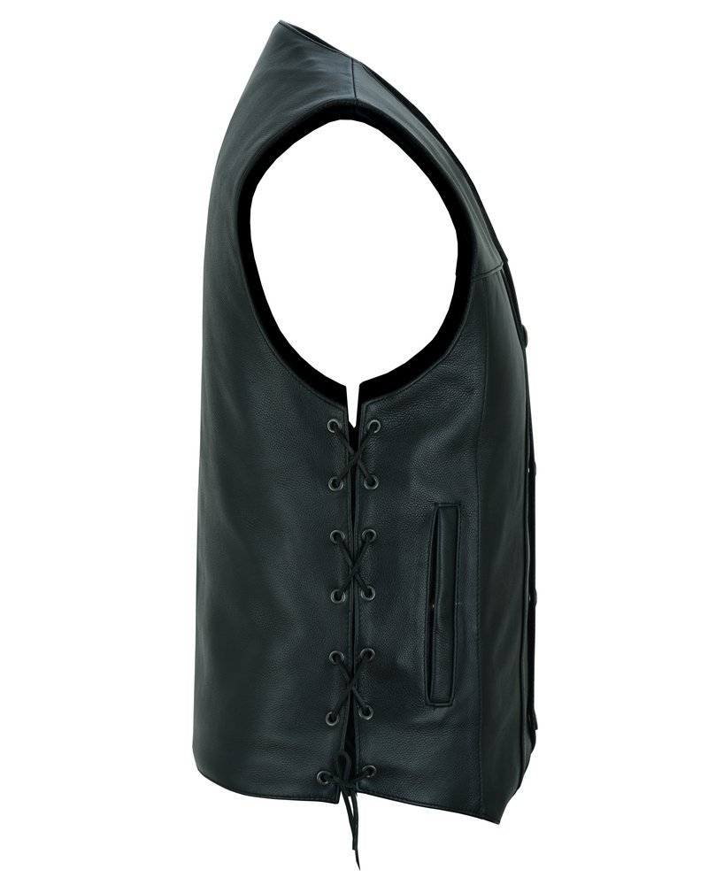 Leather Motorcycle Vest - Men's - Gun Pockets - Buffalo Nickel Snaps - Up To 8XL - Black Hawk - RC142-RC - Image 9