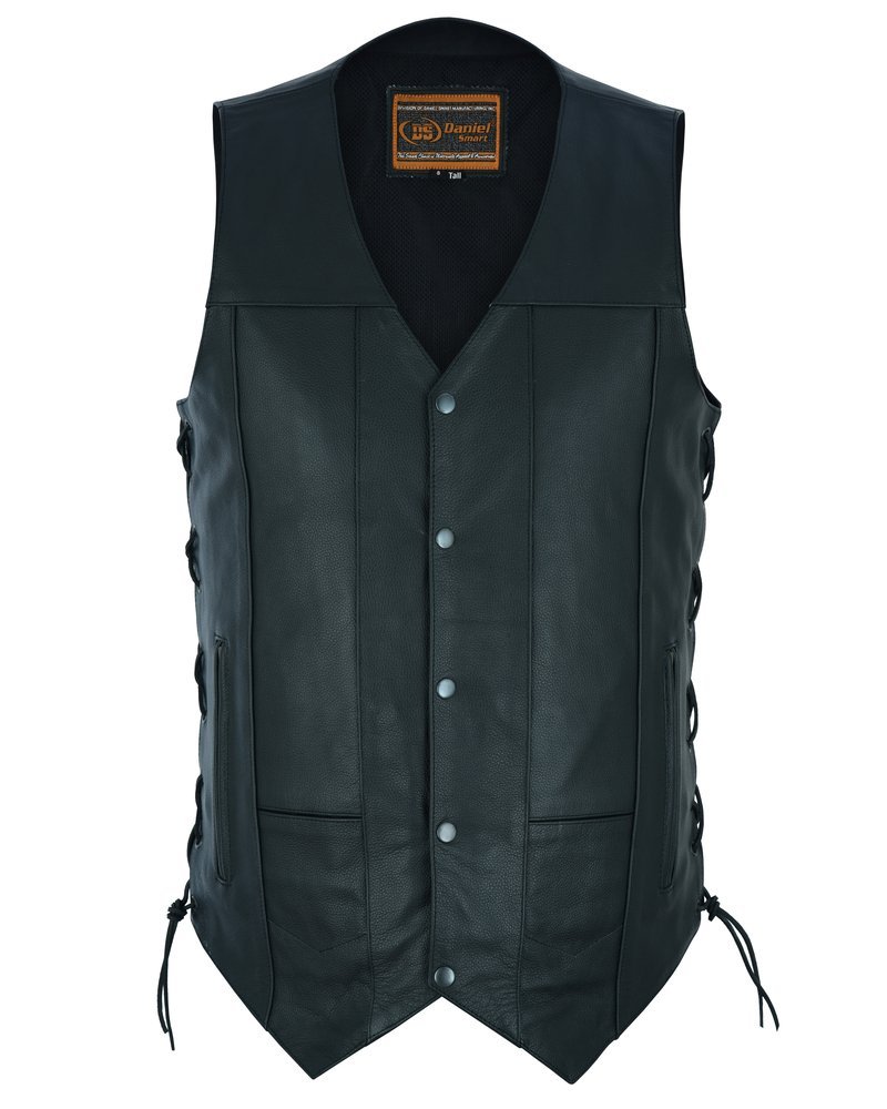 Leather Motorcycle Vest - Men's Tall - Up To Size 5XL - Side Laces - 10 Pocket - Big and Tall - GearGuard - RC144-TALL-RC - Image 7