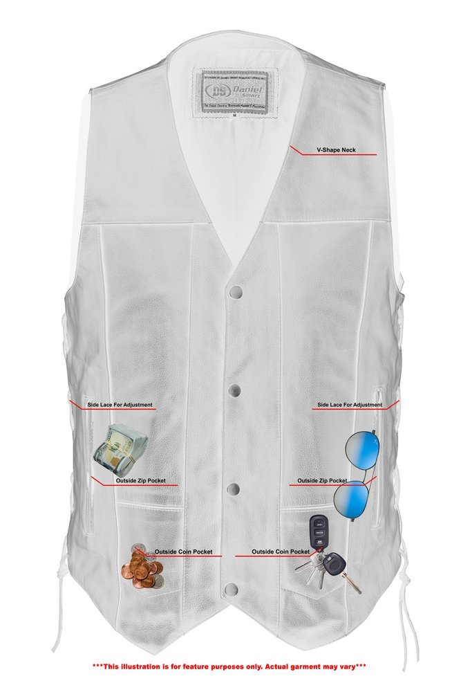 Leather Motorcycle Vest - Men's Tall - Up To Size 5XL - Side Laces - 10 Pocket - Big and Tall - GearGuard - RC144-TALL-RC - Image 10