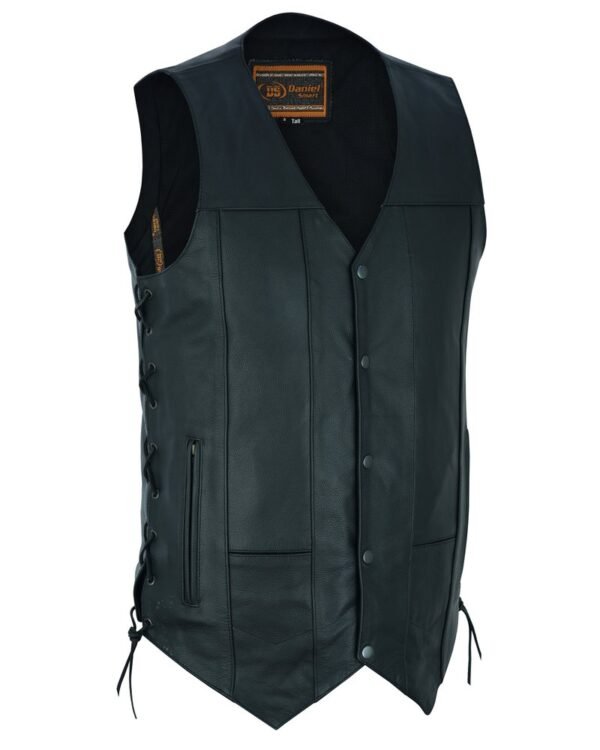 Leather Motorcycle Vest - Men's Tall - Up To Size 5XL - Side Laces - 10 Pocket - Big and Tall - GearGuard - RC144-TALL-RC