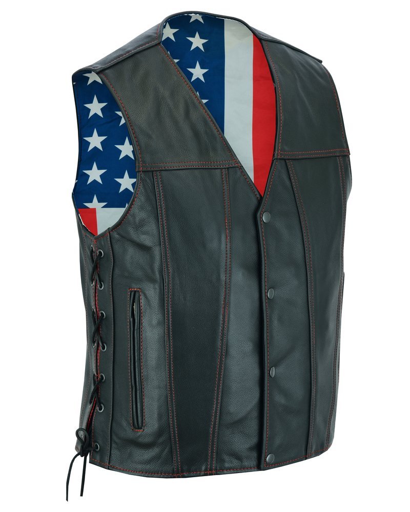 Leather Motorcycle Vest - Men's - Honor Ride - USA Flag Liner - Up To 8XL - Tribute - RC156-RC - Image 2