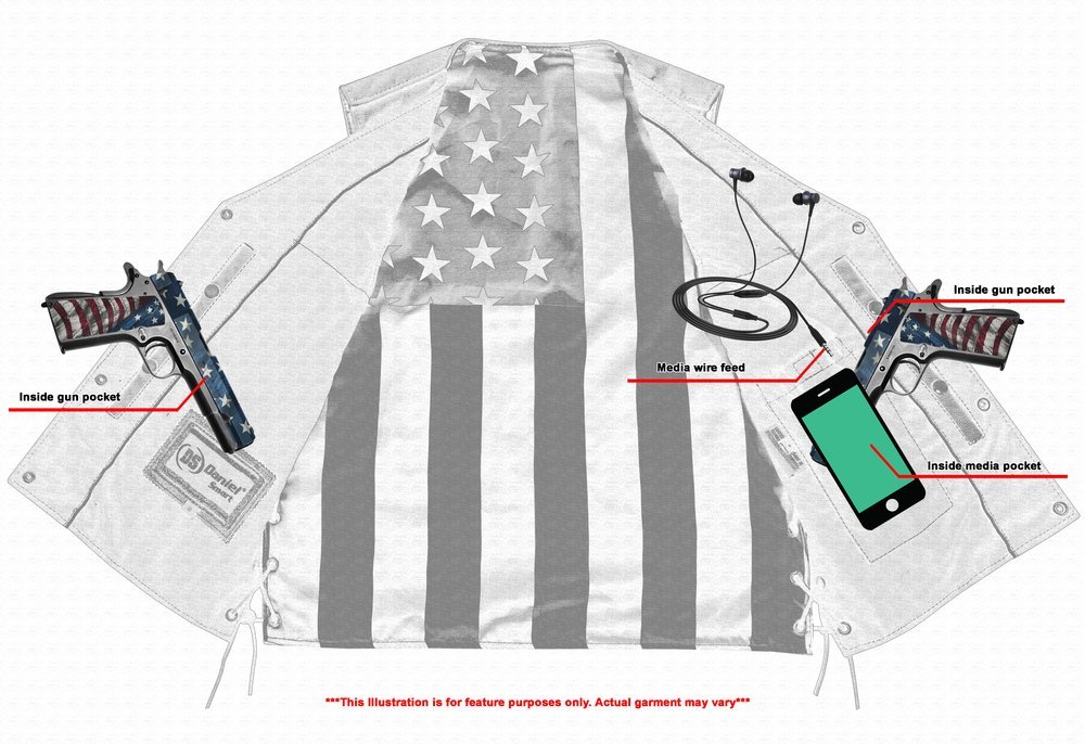 Leather Motorcycle Vest - Men's - Honor Ride - USA Flag Liner - Up To 8XL - Tribute - RC156-RC - Image 11