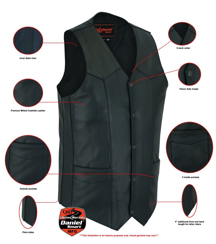 Leather Motorcycle Vest - Men's Tall - Up To Size 6XL - Big and Tall - RC162-TALL-RC - Image 4