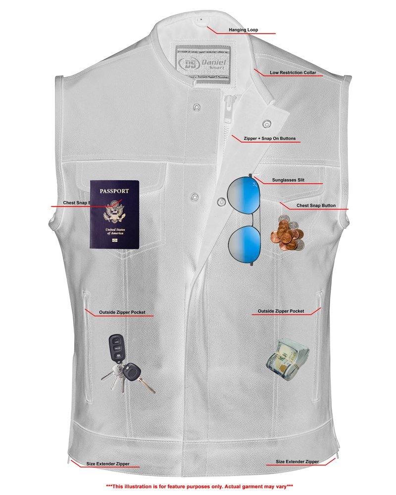 Leather Motorcycle Vest - Men's - Gun Pockets - Up To 12XL - Big and Tall - Titan Shade Eclipse - RC177-RC - Image 7