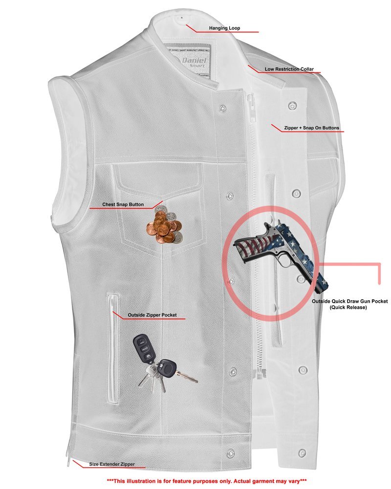 Leather Motorcycle Vest - Men's - Gun Pockets - Up To 12XL - Big and Tall - Titan Shade Eclipse - RC177-RC - Image 12